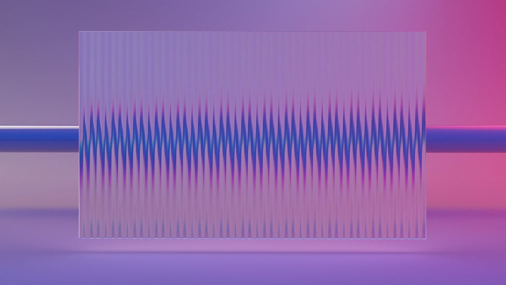 A blurry square shaped object transforms a bar into waveforms, representing ambisonic sound